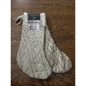 Set Of 2 Tahari Christmas Stockings Taupe Quilted Velvet Velour 22" Criss Cross